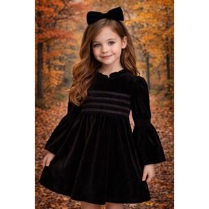 Matilda Jane Just Imagine Andi Dress Girls 6 Black Ribbed Velour Academia Boho